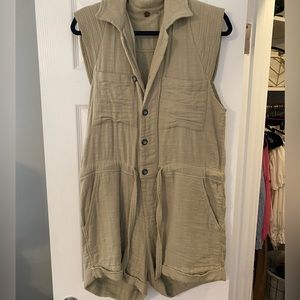 Free People Green Linen Romper Size Small